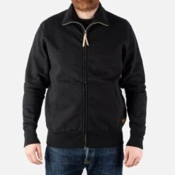 14oz Ultra Heavyweight Loopwheel Cotton Zip Up Sweater - Black