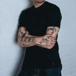 11oz Cotton Knit Crew Neck T-Shirt - Black -Denim Clothing-Iron Heart International iht 1600 blk 2