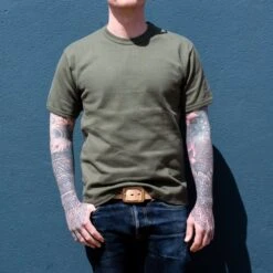 11oz Cotton Knit Crew Neck T-Shirt - Olive -Denim Clothing-Iron Heart International iht 1600 olv 2