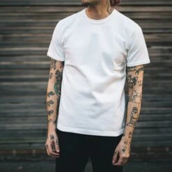 11oz Cotton Knit Crew Neck T-Shirt - White -Denim Clothing-Iron Heart International iht 1600 wht 2