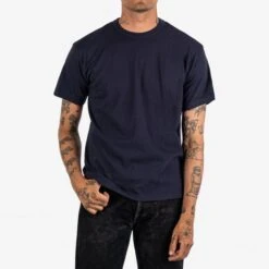 6.5oz Loopwheel Crew Neck T-Shirt With Longer Body - Navy