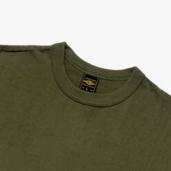 6.5oz Loopwheel Crew Neck T-Shirt With Longer Body - Olive -Denim Clothing-Iron Heart International iht 1610l olv 2