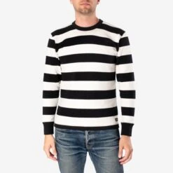 11oz Cotton Knit Long-Sleeved Sweater - Black/White