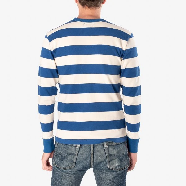 11oz Knitted Cotton Long-Sleeved Sweater - Blue/White 4 11oz Knitted Cotton Long-Sleeved Sweater - Blue/White - Image 2