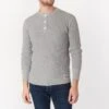 Waffle Knit Long Sleeved Thermal Henley - Grey -Denim Clothing-Iron Heart International ihtl 1213 gry