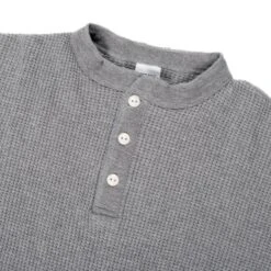 Waffle Knit Long Sleeved Thermal Henley - Grey -Denim Clothing-Iron Heart International ihtl 1213 gry 2