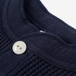 Waffle Knit Long Sleeved Thermal Henley - Navy -Denim Clothing-Iron Heart International ihtl 1213 nav 7