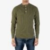 Waffle Knit Long Sleeved Thermal Henley - Olive -Denim Clothing-Iron Heart International ihtl 1213 olv