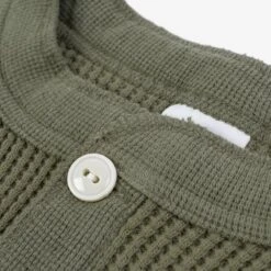 Waffle Knit Long Sleeved Thermal Henley - Olive 17 Waffle Knit Long Sleeved Thermal Henley - Olive -Denim Clothing-Iron Heart International ihtl 1213 olv 7