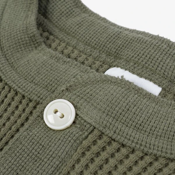 Waffle Knit Long Sleeved Thermal Henley - Olive 10 Waffle Knit Long Sleeved Thermal Henley - Olive - Image 8