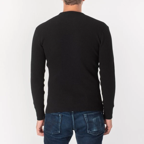 Waffle Knit Long Sleeved Crew Neck Thermal Top - Black 4 Waffle Knit Long Sleeved Crew Neck Thermal Top - Black - Image 2