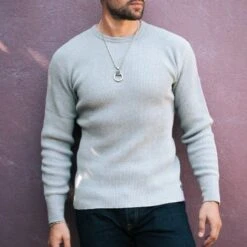 Waffle Knit Long Sleeved Crew Neck Thermal Top - Grey -Denim Clothing-Iron Heart International ihtl 1301 gry 2