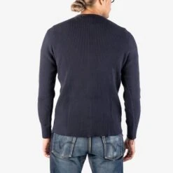 Waffle Knit Long Sleeved Crew Neck Thermal Top - Navy 9 Waffle Knit Long Sleeved Crew Neck Thermal Top - Navy -Denim Clothing-Iron Heart International ihtl 1301 nav 1