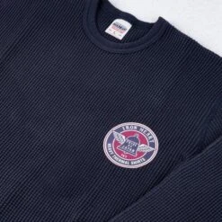 Waffle Knit Long Sleeved Crew Neck Thermal Top - Navy 11 Waffle Knit Long Sleeved Crew Neck Thermal Top - Navy -Denim Clothing-Iron Heart International ihtl 1301 nav 3