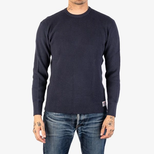 Waffle Knit Long Sleeved Crew Neck Thermal Top - Navy 3 Waffle Knit Long Sleeved Crew Neck Thermal Top - Navy