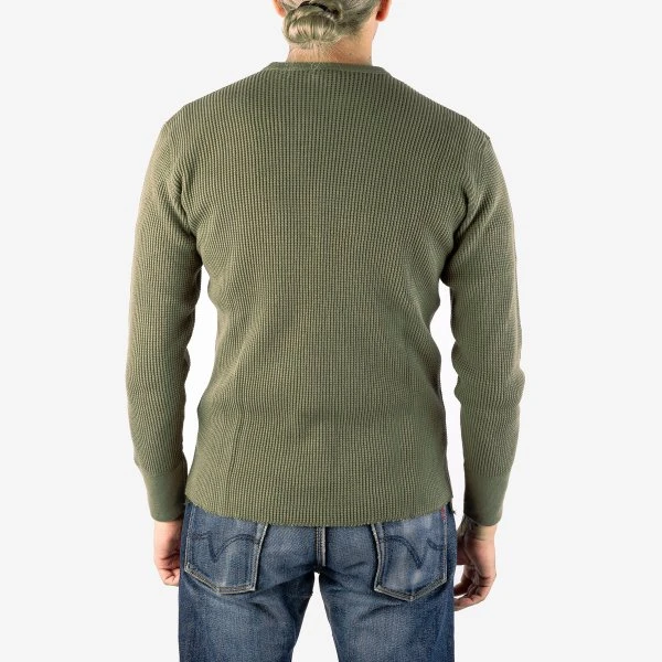 Waffle Knit Long Sleeved Crew Neck Thermal Top - Olive 4 Waffle Knit Long Sleeved Crew Neck Thermal Top - Olive - Image 2