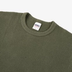 Waffle Knit Long Sleeved Crew Neck Thermal Top - Olive 11 Waffle Knit Long Sleeved Crew Neck Thermal Top - Olive -Denim Clothing-Iron Heart International ihtl 1301 olv 3