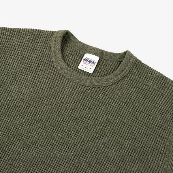 Waffle Knit Long Sleeved Crew Neck Thermal Top - Olive 6 Waffle Knit Long Sleeved Crew Neck Thermal Top - Olive - Image 4