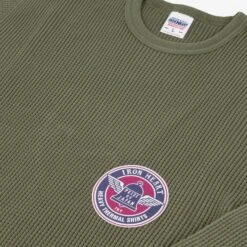 Waffle Knit Long Sleeved Crew Neck Thermal Top - Olive 13 Waffle Knit Long Sleeved Crew Neck Thermal Top - Olive -Denim Clothing-Iron Heart International ihtl 1301 olv 5