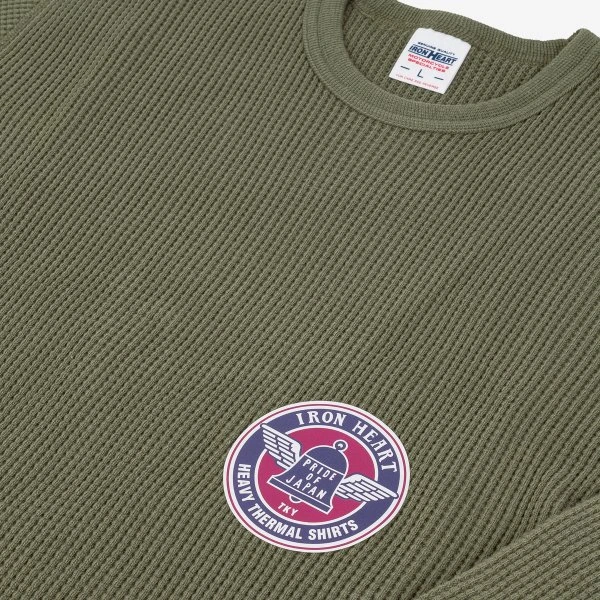 Waffle Knit Long Sleeved Crew Neck Thermal Top - Olive 8 Waffle Knit Long Sleeved Crew Neck Thermal Top - Olive - Image 6