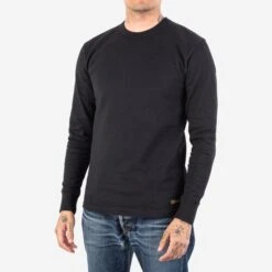 11oz Cotton Knit Long Sleeved Crew Neck Sweater - Black