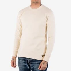11oz Cotton Knit Long Sleeved Crew Neck Sweater - Cream