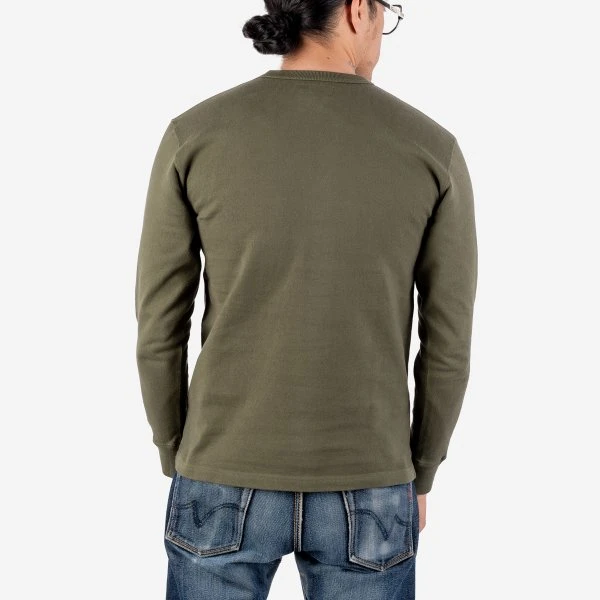 11oz Cotton Knit Long Sleeved Crew Neck Sweater - Olive 4 11oz Cotton Knit Long Sleeved Crew Neck Sweater - Olive - Image 2