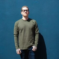 11oz Cotton Knit Long Sleeved Crew Neck Sweater - Olive 12 11oz Cotton Knit Long Sleeved Crew Neck Sweater - Olive -Denim Clothing-Iron Heart International ihtl 1501 olv 2