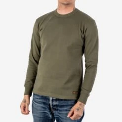 11oz Cotton Knit Long Sleeved Crew Neck Sweater - Olive
