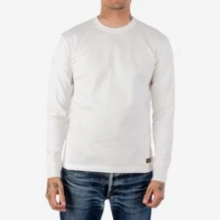 11oz Cotton Knit Long Sleeved Crew Neck Sweater - White