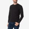 Cotton Knit Crew Neck Long Sleeved Thermal Sweater - Black