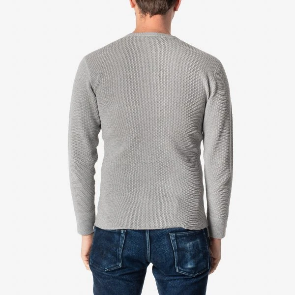Cotton Knit Crew Neck Long Sleeved Thermal Sweater - Grey 4 Cotton Knit Crew Neck Long Sleeved Thermal Sweater - Grey - Image 2