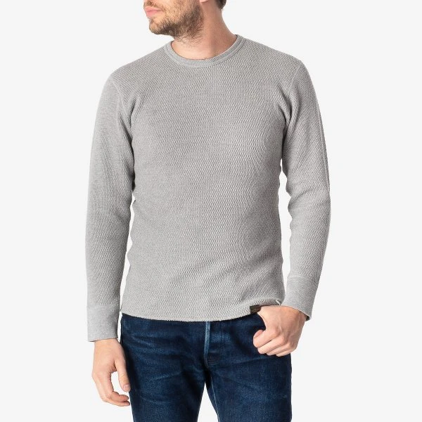 Cotton Knit Crew Neck Long Sleeved Thermal Sweater - Grey 3 Cotton Knit Crew Neck Long Sleeved Thermal Sweater - Grey