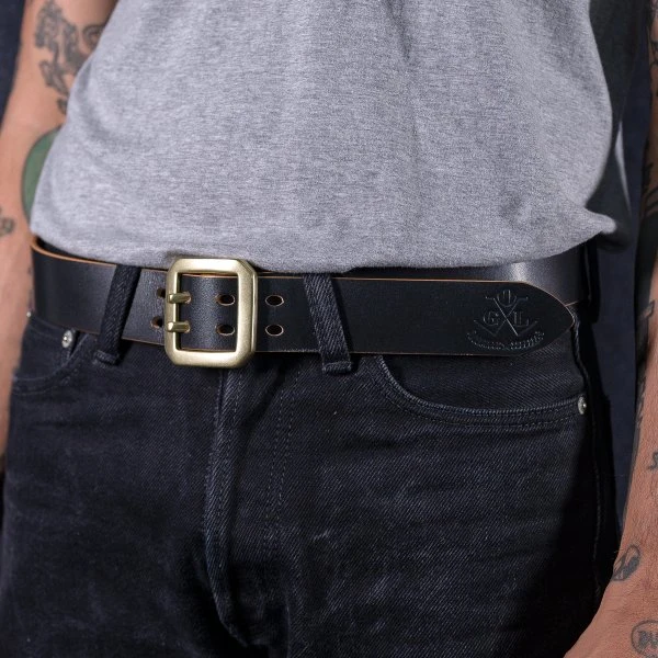 OGL Double Prong Garrison Buckle Leather Belt - Hand-Dyed Black 4 OGL Double Prong Garrison Buckle Leather Belt - Hand-Dyed Black - Image 2
