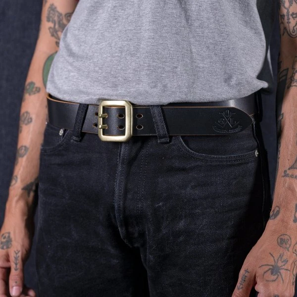 OGL Double Prong Garrison Buckle Leather Belt - Hand-Dyed Black 3 OGL Double Prong Garrison Buckle Leather Belt - Hand-Dyed Black