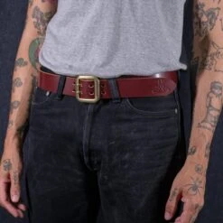 OGL Double Prong Garrison Buckle Leather Belt - Hand-Dyed Brown