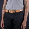 OGL Double Prong Garrison Buckle Leather Belt - Natural -Denim Clothing-Iron Heart International ogl belt dpgar nat