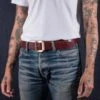 OGL Single Prong Garrison Buckle Leather Belt - Hand-Dyed Brown -Denim Clothing-Iron Heart International ogl belt spgar brn