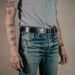 OGL Vintage Buckle Hand Dyed Leather Belt - Black